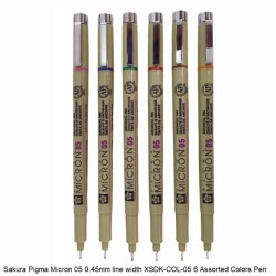 Sakura Pigma Micron Fineliner 05 0.45mm line width XSDK-COL-05 6 Assorted Colors Pen