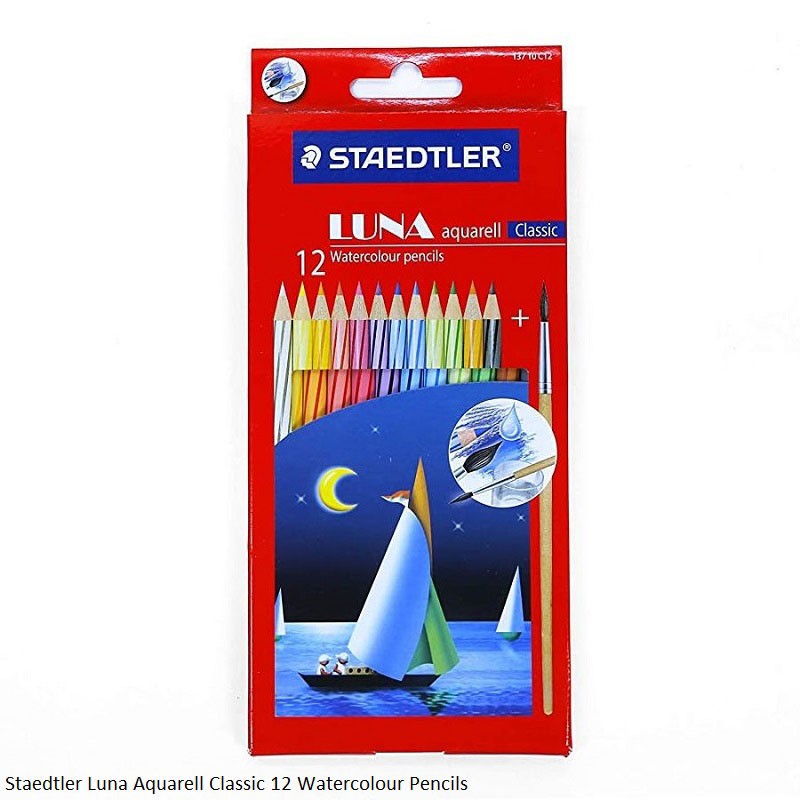 Staedtler Luna Aquarell Classic 12 Watercolour Pencils 137 10 C12 + 3Nos 132 40 N Pencil + 1 No 526 B40 Eraser
