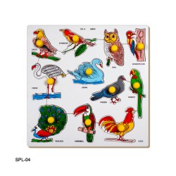 Single Piece Lift-Out Puzzle Large with Knob Tray Birds SPL-04