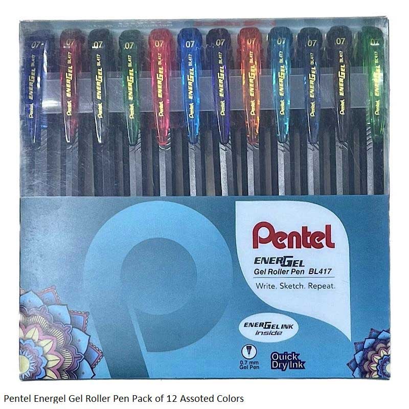 Pentel Energel BL-417 Roller Gel Pen 12 Assorted Colors