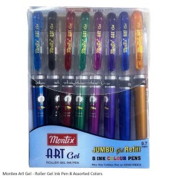 Montex Art Gel - Roller Gel Ink Pen Pack of 8 Assorted Colors