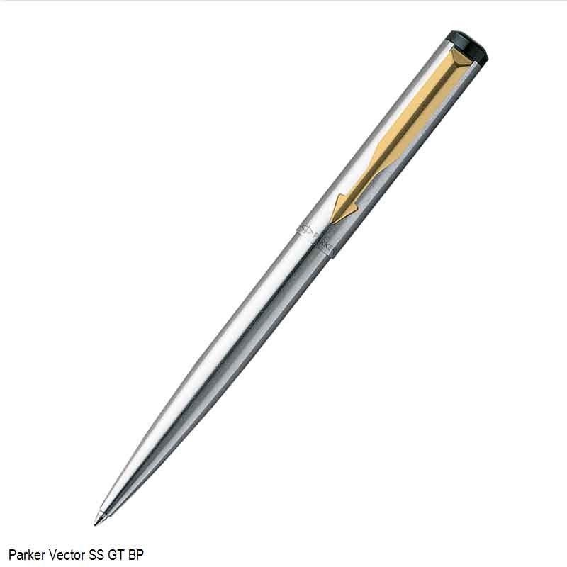 Parker Vector Stainless Steel Ballpoint Pen with Gold Trims