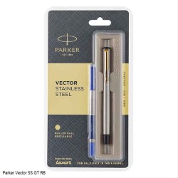 Parker Vector Stainelss Steel Rollerball Pen with Gold Trims