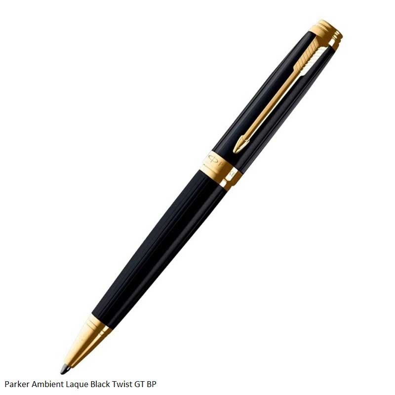 Parker Ambient Laque Black Twist Gold Trim Ballpoint Pen