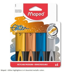 Maped 742000 - Glitter Highlighters in 4 Assorted Metallic Colors