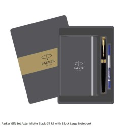 Parker Gift Set Aster Matte Black GT Rollerball with Black Large Notebook
