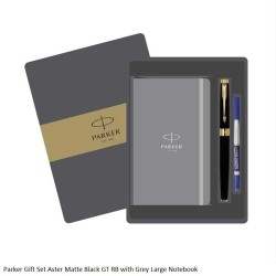 Parker Gift Set Aster Matte Black GT Rollerball with Grey Large Notebook