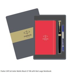 Parker Gift Set Aster Matte Black GT Rollerball Pen with Red Large Notebook