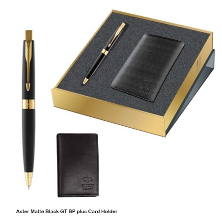 Parker Gift Set Aster Matte Black GT Ballpoint Pen with Credit Card Holder