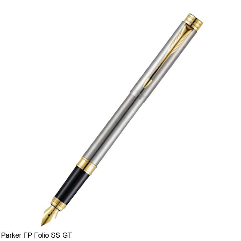 Parker Folio Stainless Steel Gold Trim Fountain Pen