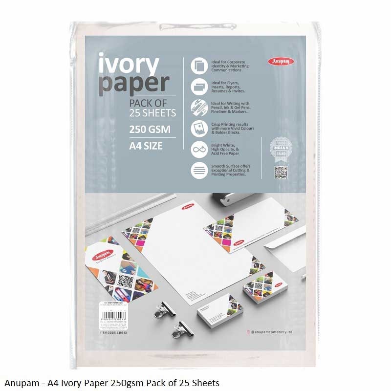 Ivory Paper 250gsm 25Sheets Pack in Size A4 by Anupam