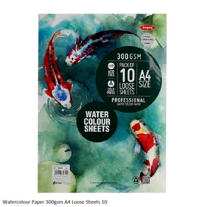 Watercolour Paper 300gsm A4 Pack of 10 Loose Sheet by Anupam