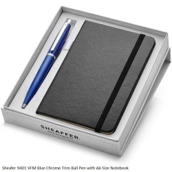 Sheaffer Gift Set 9401 VFM Blue Chrome Trim Ballpoint Pen With A6 Notebook