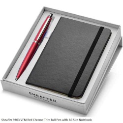 Sheaffer Gift Set 9403 VFM Red Chrome Trim Ballpoint Pen With A6 Notebook