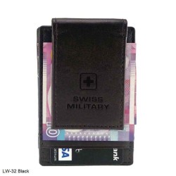 Swiss Military LW-32 Leather Black Magnetic Money Clipper Come Card Holder