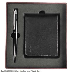 Elan EGS-6053-BL - RFID Black Slim Coin Pouch Wallet + Pen