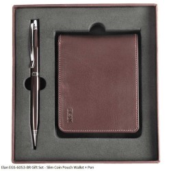 Elan EGS-6053-BR - RFID Brown Slim Coin Pouch Wallet + Pen