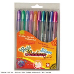 Sakura Gelly Roll Gold and Silver Shadow Set of 10 Assorted Colors Gel Pen