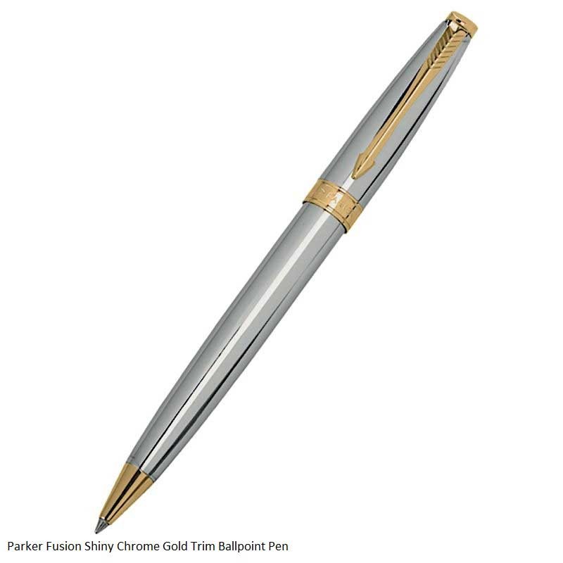 Parker Fusion Shiny Chrome Gold Trim Ballpoint Pen