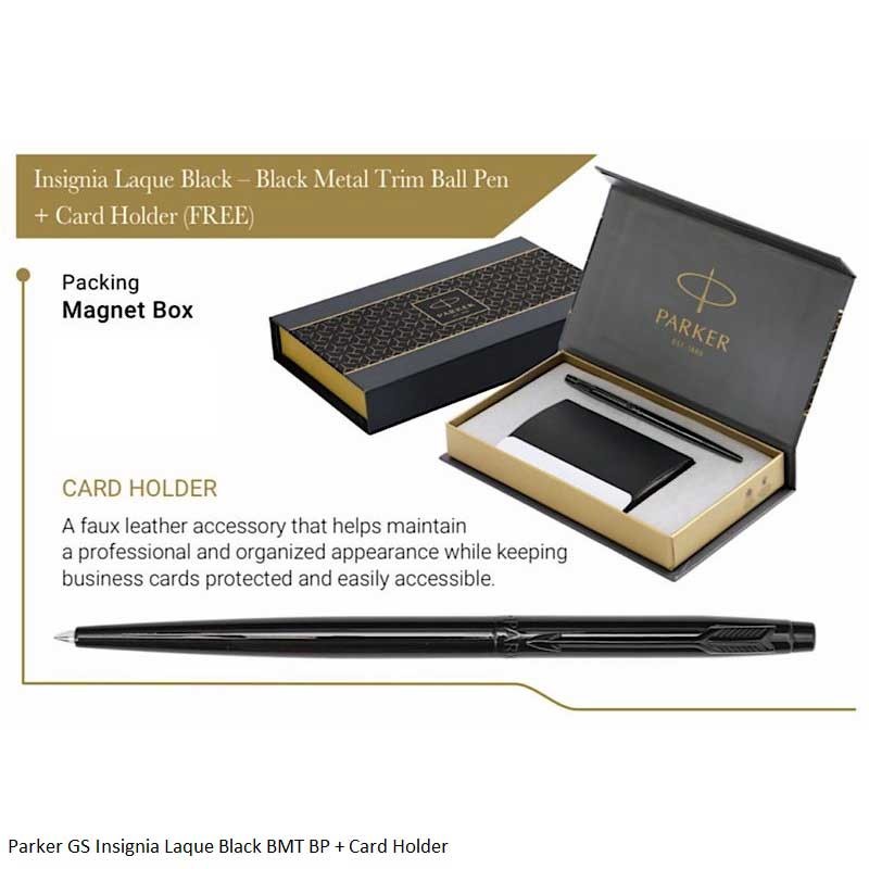 Parker Insignia Laque Black with Black Metal Trim Ballpoint Pen with Card Holder Parker Insignia Laque Black with Black Metal Trim Ballpoint Pen with Card Holder