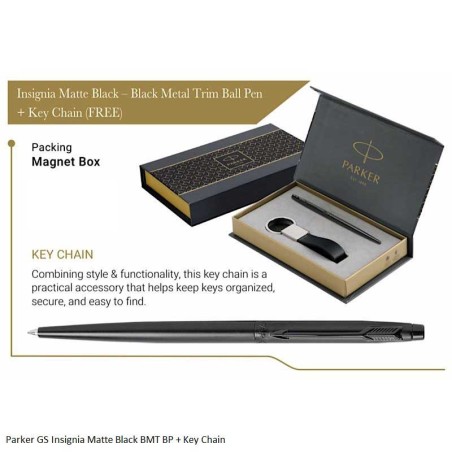Parker Insignia Matte Black with Black Metal Trim Ballpoint Pen with Key Chain