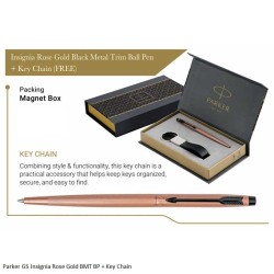 Parker Insignia Rose Gold with Black Metal Trim Ballpoint Pen with Key Chain