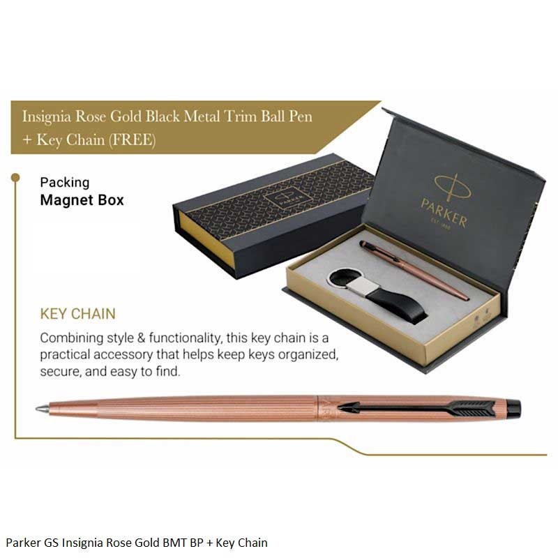 Parker Insignia Rose Gold with Black Metal Trim Ballpoint Pen with Key Chain Parker Insignia Rose Gold with Black Metal Trim Ballpoint Pen with Key Chain