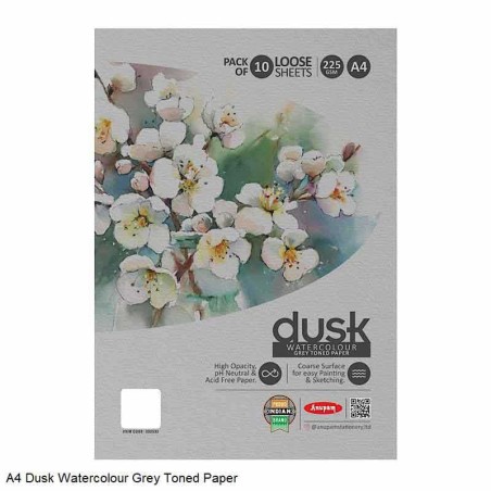 Dusk Watercolour Grey Toned Paper 225gsm A4 Pack of 10 Loose Sheets by Anupam