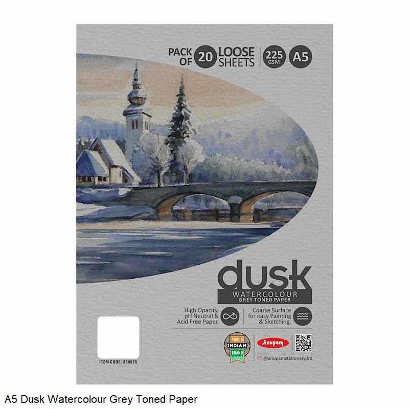 Dusk Watercolour Grey Toned Paper 225gsm A5 Pack of 20 Loose Sheets by Anupam