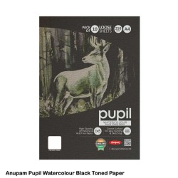 Pupil Watercolour Black Toned Paper 225gsm A4 Pack of 10 Loose Sheets by Anupam