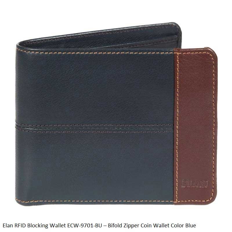 Elan RFID Blocking Wallet ECW-9701 Bifold Zipper Coin Wallet