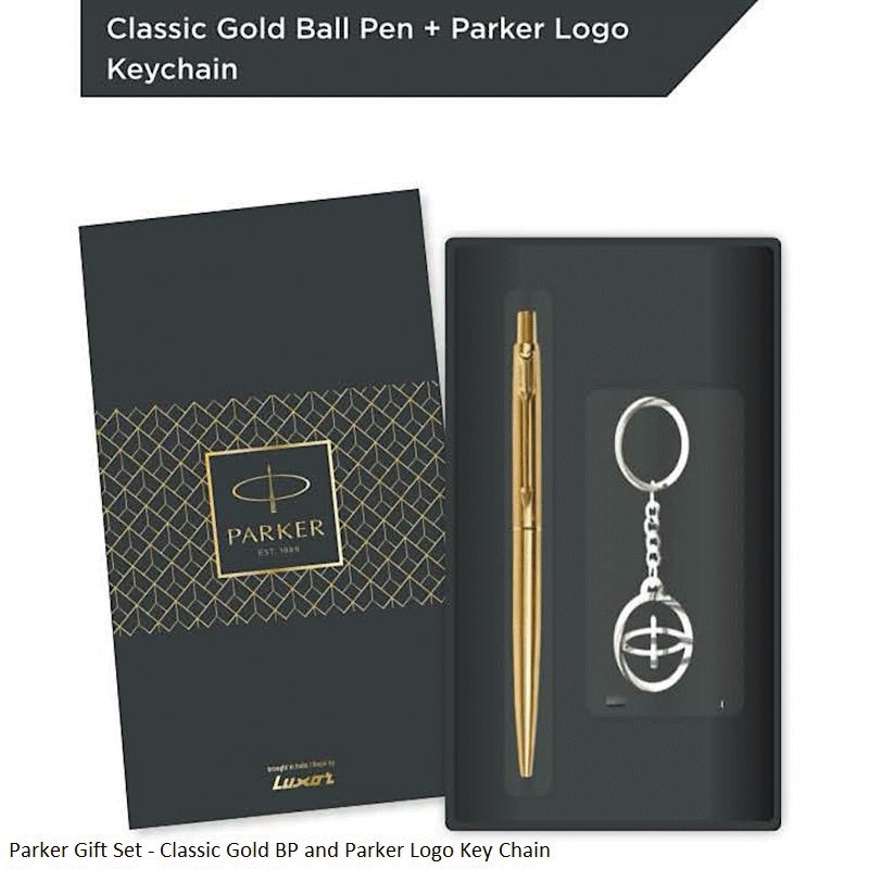 Parker Gift Set - Classic Gold Ballpoint Pen and Parker Logo Key Chain