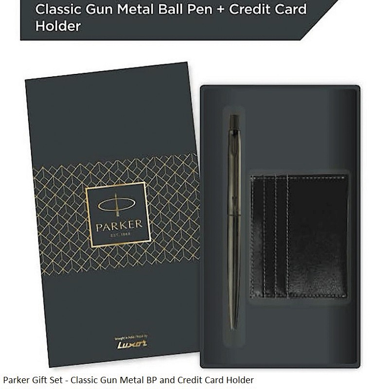 Parker Gift Set - Classic Gun Metal Ballpoint Pen and Credit Card Holder