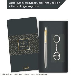 Parker Gift Set - Jotter Stainless Steel GT Ballpoint Pen and Parker Logo Key Chain
