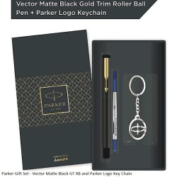 Parker Gift Set - Vector Matte Black GT Rollerball Pen and Parker Logo Key Chain