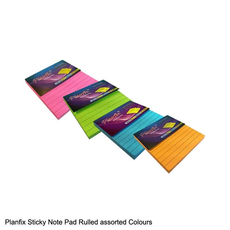 Planfix Sticky Note Pad Assorted Colours Rulled 4x4