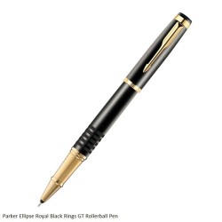 Parker Ellipse Royal Matte Black Rings Gold Trim Rollerball Pen