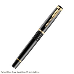 Parker Ellipse Royal Matte Black Rings Gold Trim Rollerball Pen