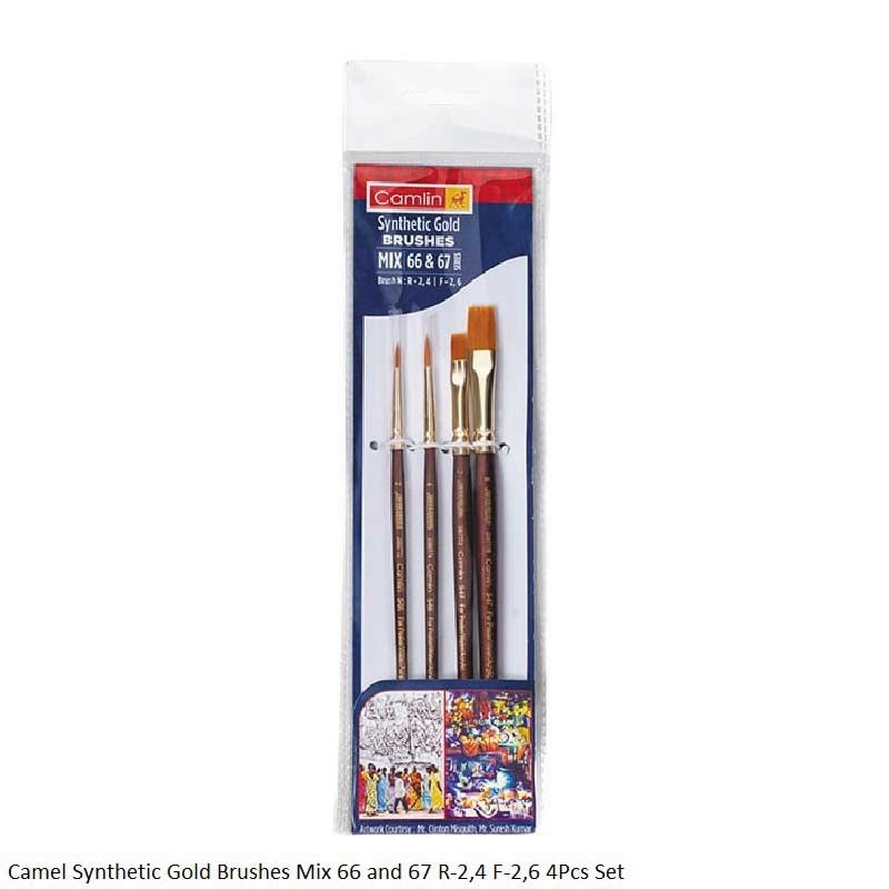 Camel Synthetic Gold Brushes Mix Sr 66 and 67 4Pcs Set