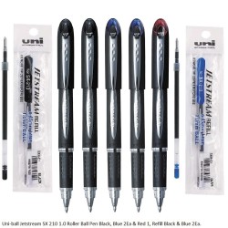 Uni-ball Jetstream SX-210 Roller Ball Pen Ink Color Black, Blue 2Each and Red 1Pc, Refill Black and Blue 2Pcs Each