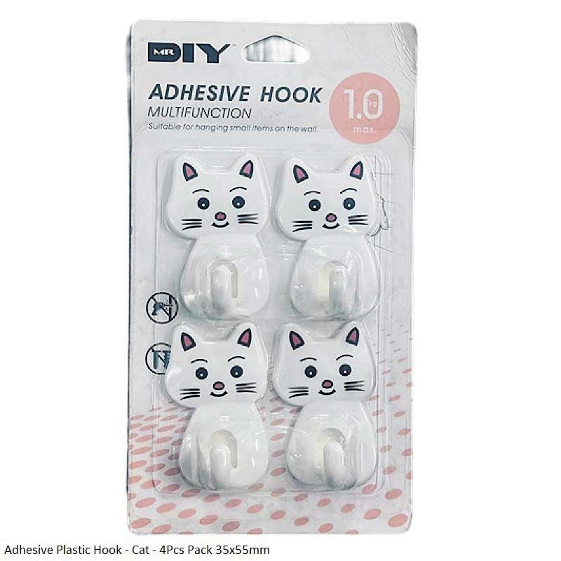 Adhesive Plastic Hook - Cat - 4Pcs Pack
