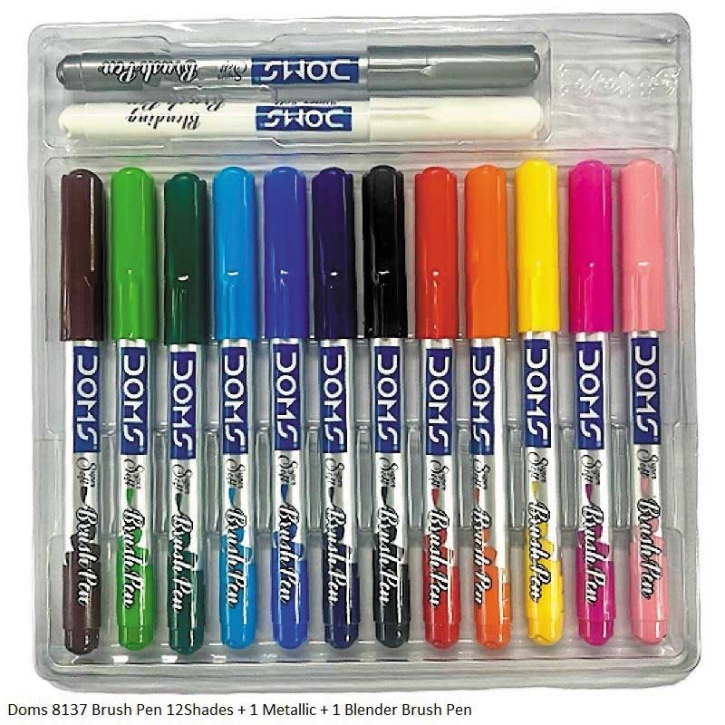 Doms 8137 Brush Pen 12Shades 1Metallic Brush Pen 1Blender Brush Pen