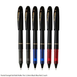 Pentel Energel Gel Bold Roller Pen BL410 Color Black, Blue and Red 2Pcs Each