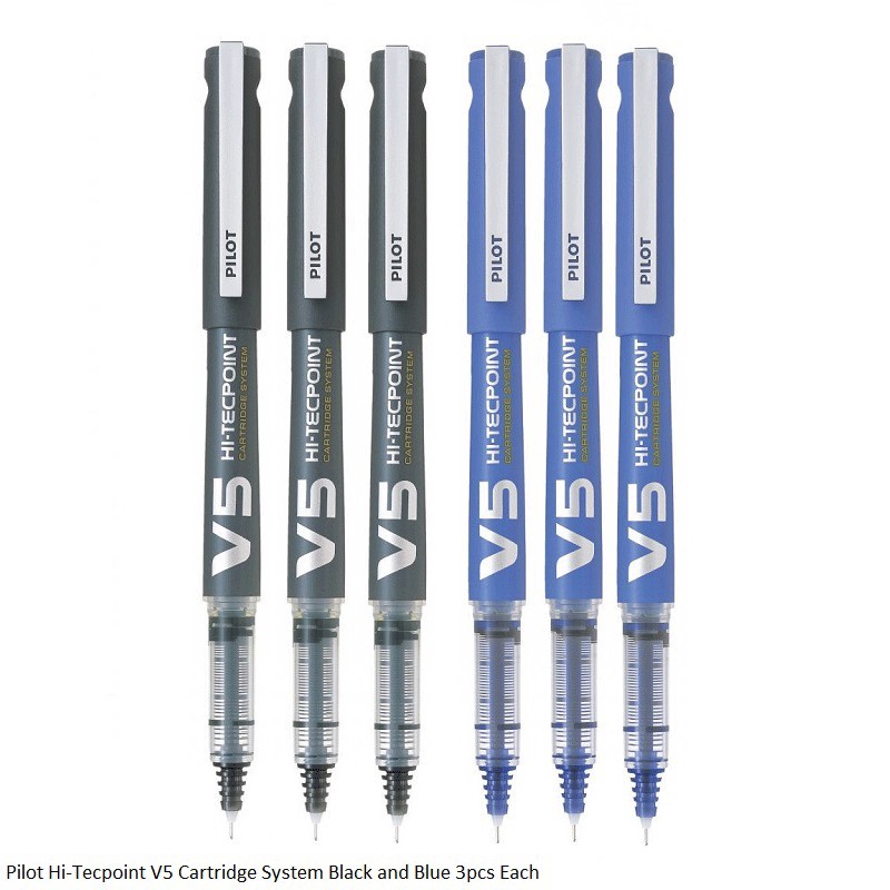 Pilot Hi-Tecpoint V5 Refillable - Liquid Ink Rollerball Pen – Begreen – Extra Fine Tip Black and Blue 3each