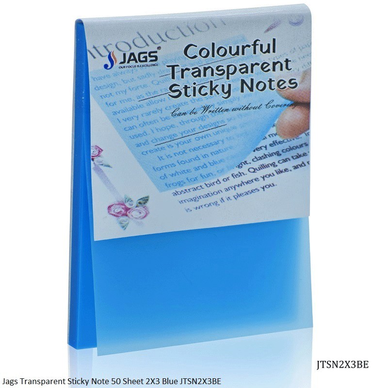 Jags Transparent Sticky Note 50 Sheet 2X3 Blue JTSN2X3BE