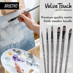 Brustro VelveTouch Artist Brushes for Gouache, Acrylics ,Watercolour and Oil Brush Set of 6