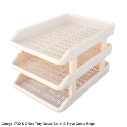 Omega 1739/S - Office Tray Deluxe Set of 3 Tray with Plastic Riser Color Beige