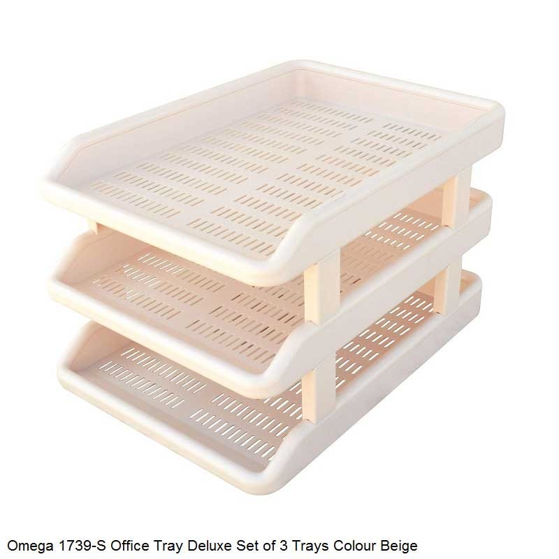Omega 1739/S - Office Tray Deluxe Set of 3 Tray with Plastic Riser Color Beige