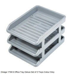 Omega 1739/S - Office Tray Deluxe Set of 3 Tray with Plastic Riser Color Grey