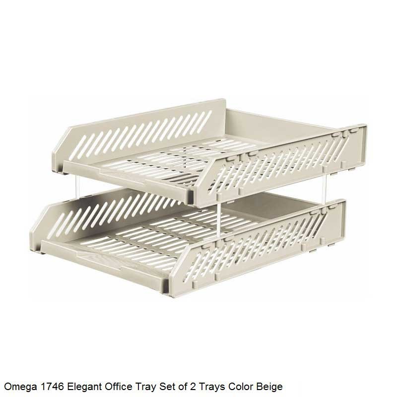 Omega 1746 - Elegant Office Tray Set of 2 Tray with Plastic Riser Color Beige